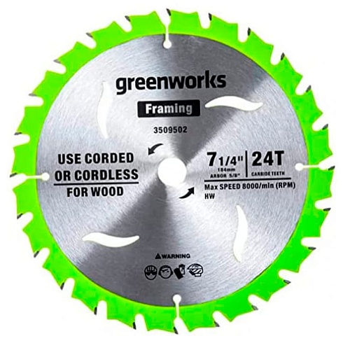 Пильный диск по дереву для циркулярной пилы Greenworks, 184x1.75/1.13x20мм; 24T, арт. 2943407 - Greenworks в России